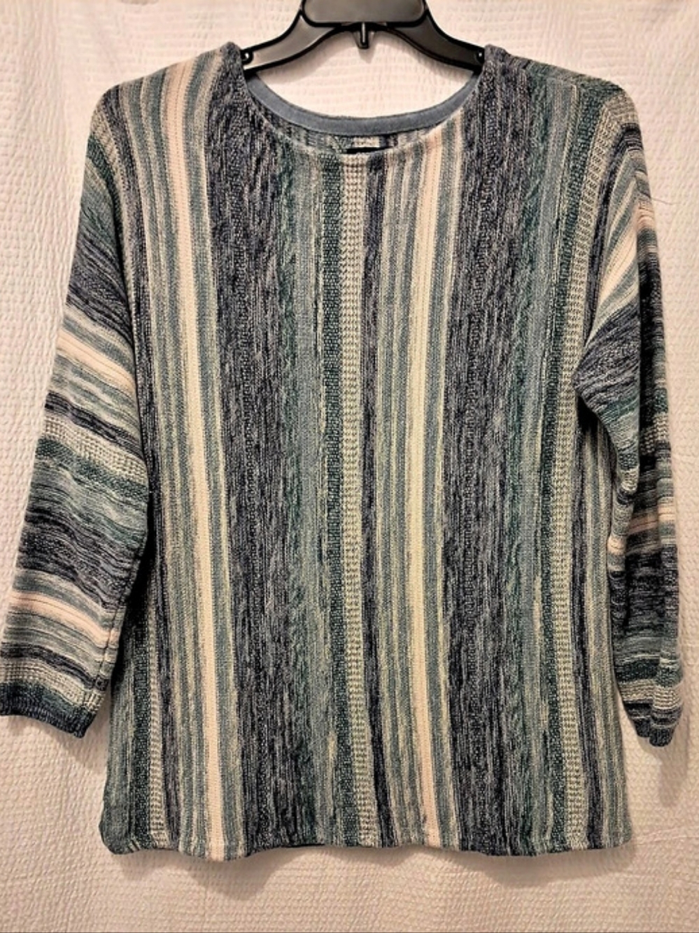 Chaps Striped Crewneck Sweater in Green & Blue XL
